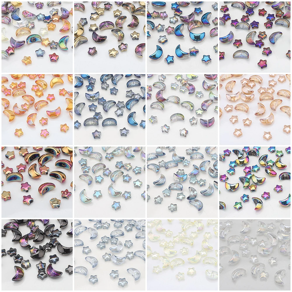 60Pcs 혼합 크리스탈 유리 스타 문 느슨한 펜 던 트 비즈 공예 DIY 만들기 보석 수 제 귀걸이 목걸이 액세서리