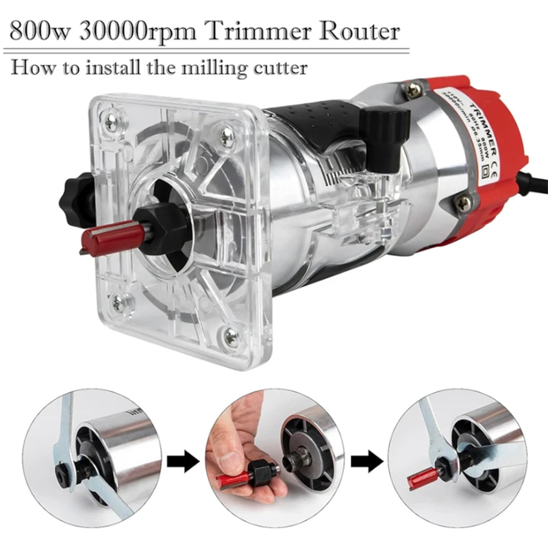 800W Wood Router Woodworking Electric Trimmer Wood Milling Engraving Slotting Trimming Carving Machine With Milling Cutter 5