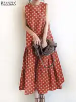ZANZEA Women Sleeveless Polka Dot Printed Holiday Sundress 2024 Summer Bohemian Vintage Party Midi Dress Fashion Ruffled Vestido - Image 2