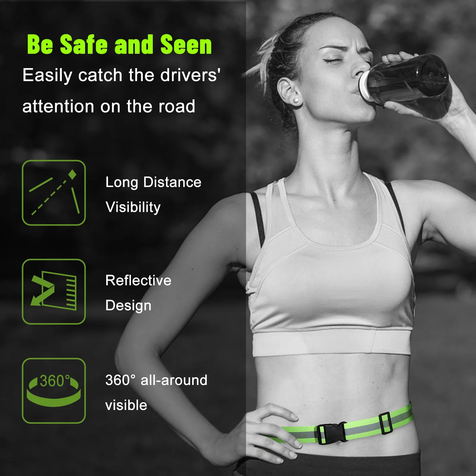 Belt Adjustable Reflective Belt Motorcycling for Green Reflective Glow for Men Walking Fluorescent Waistband Running reflective waist belt