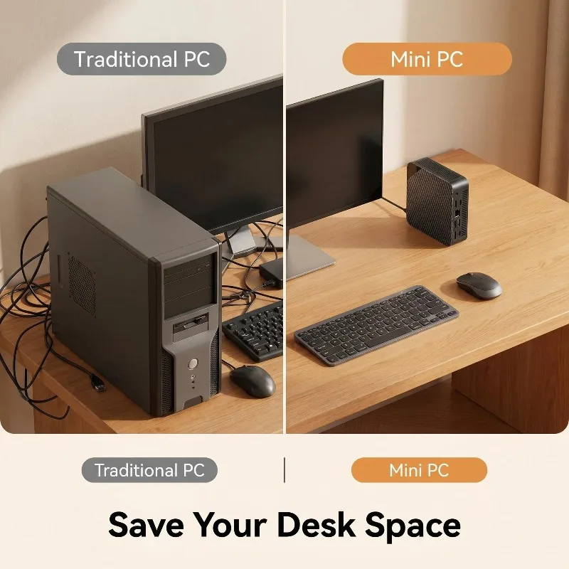 코어 i3-6100 비즈니스 오피스 미니 데스크탑 호스트 컴팩트 PC 유닛 BT5.2 듀얼 기가비트 LAN 트리플 4K 멀티 디스플레이 출력 휴대용
