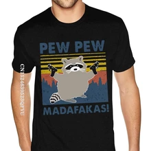 

Kawaii Raccoon Pew Pew Madafakas Vintage Mens Tshirt Men's Cheap Custom Oversized Anime Tshirt Men Black Round Neck Shirt
