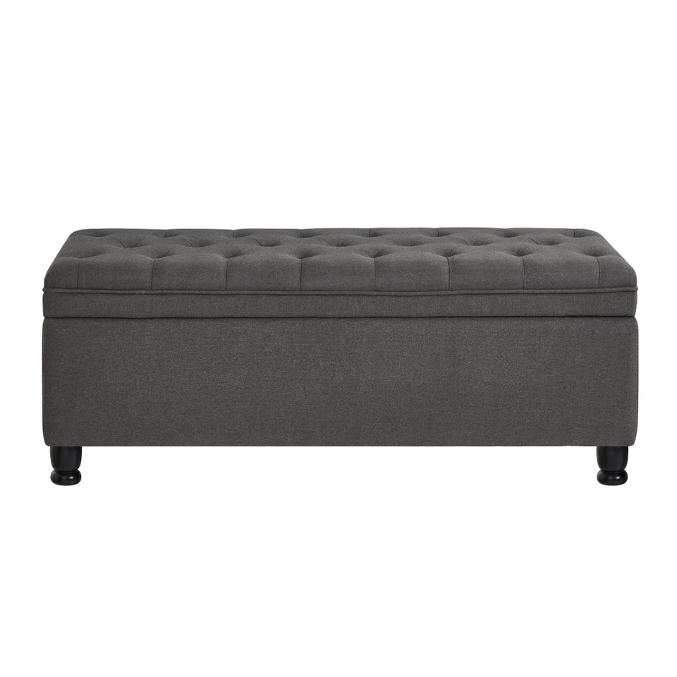 Dark Gray Upholstered Tufted Storage Bench