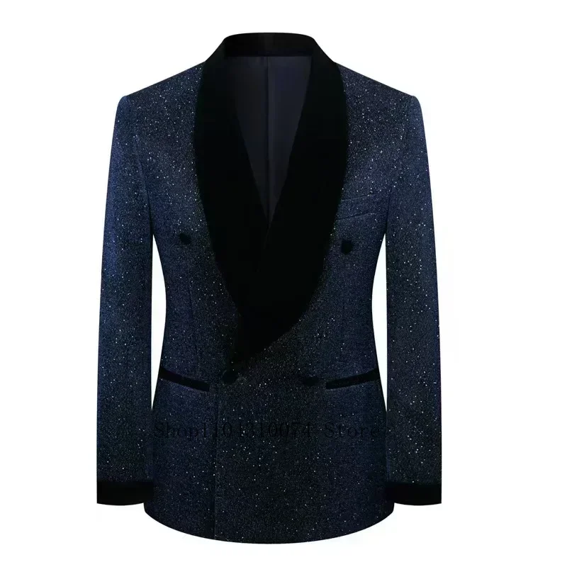 Full Men's Suits Sequin Blazer 2 Pieces Blazer and Pants Set on Demand Elegant Man Suit Stage Costume Summer Beach