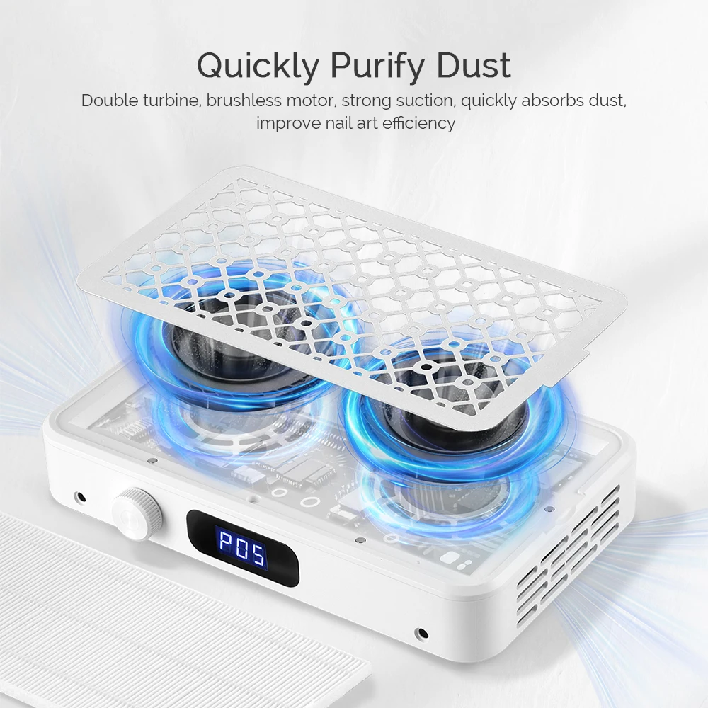 Professional Turbo Vacuum Cleaner Brushless Motor Turbo Nail Vacuum Cleaner Double Turbine Improve Nail Art Efficiency