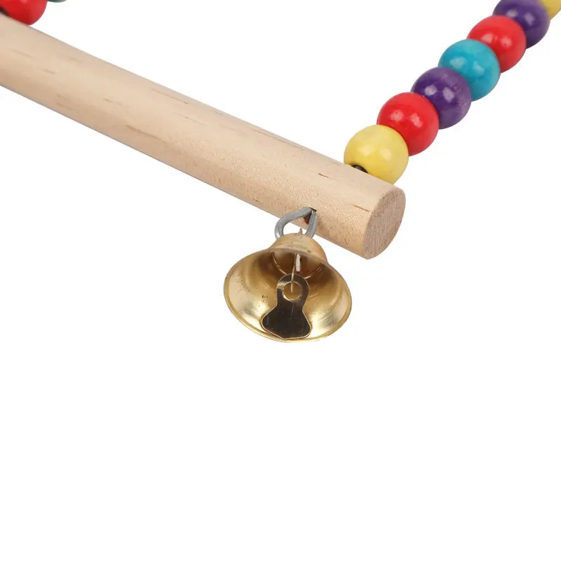 Durable Wooden Parrots Stand Swing Toy Birds Colorful Beads Bird Supplies Bells Toys Perch Hanging Swings Cage For Pets 1PC