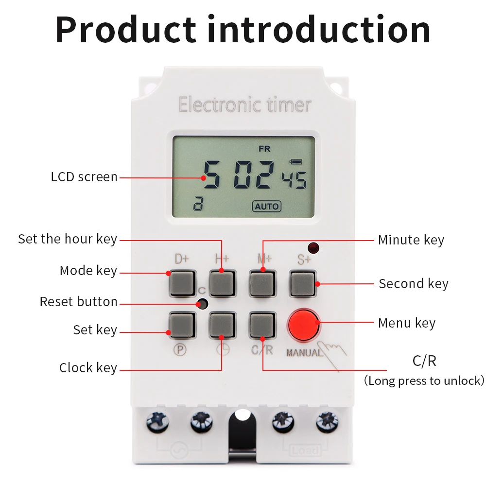 Automatic Digital Timer Switch Relay 220V 25A Electronic Weekly 7Days Minutes second 168 Hours Time Control Programmable Timer 5
