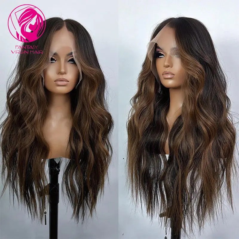 

Blonde Highlight Wig 13x6 Lace Frontal Wig Brown Wavy Ombre Human Hair Wigs Pre Plucked Remy Hair Lace Front Wig For Women 180%