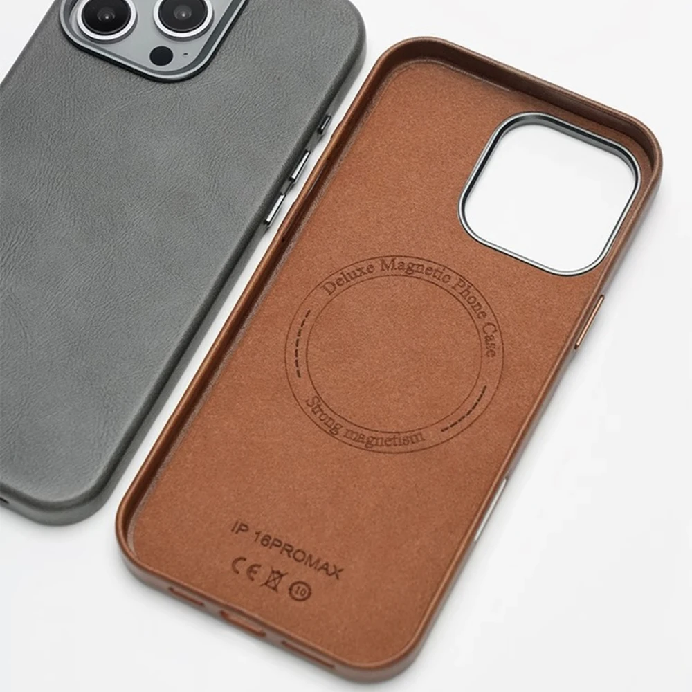 Premium Vintage Leather Magnetic Phone Case with Wireless Charging and Shockproof Back Cover