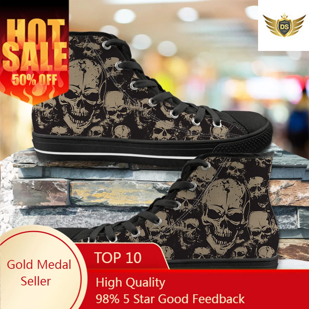 Scarpe Vulcanizzate Da Uomo Classic Superstar High Top Scarpe Di Tela Gothic Skull Print Uomo Flats Sneakers Chaussure Homme