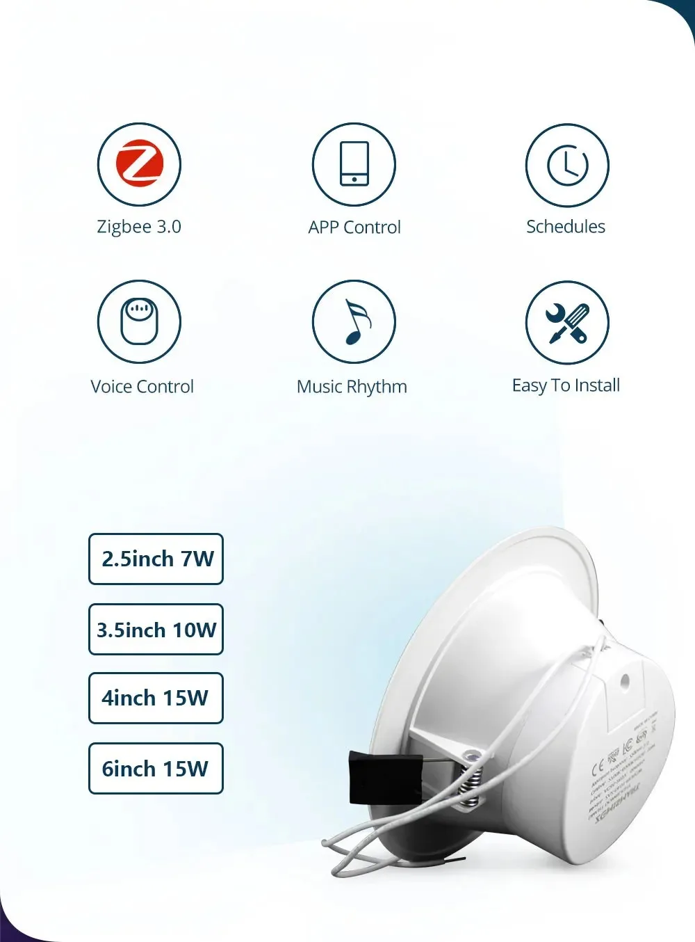 15W LED Downlight Ceiling Light RGBCW Zigbee Smart Dimmer Lamp Work with Tuya Ze