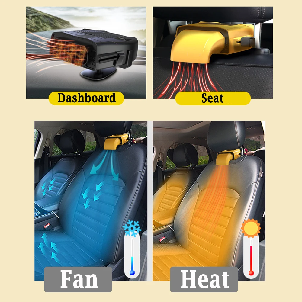 150W Car Heater 12/24V Winter Defroster 2 Installation Methods Heating & Fan 3s Fast Warmer Auto Car Trucks Van RV T