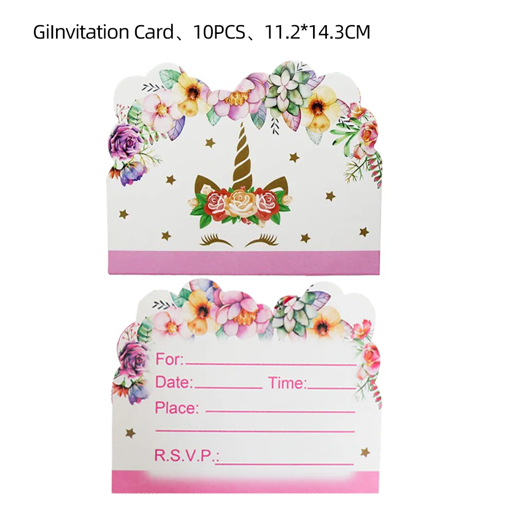 10PCS Unicorn Happy Birthday Greeting Card Balloon Cartoon Postcard For Birthday Invitation Cards Baking Cake Flowers Decoration