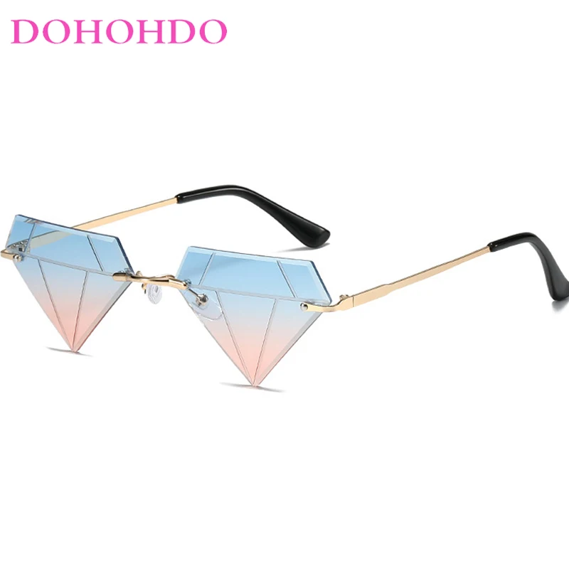 

DOHOHDO Fashion Diamond Shape Rimless Women Sunglasses Cat Eye Triangle Men Sun Glasses Party Funny Eyewear Female Gafas De Sol