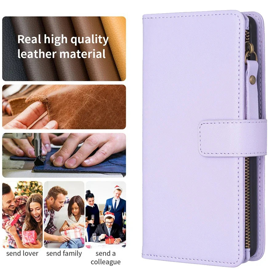 Wallet Multi-Card Zipper Flip Leather Case For Xiaomi Redmi 13C 12 12C 10C Note 13 Pro Plus 12S 11 10 9 Poco X6 C65 M6 Pro 11T