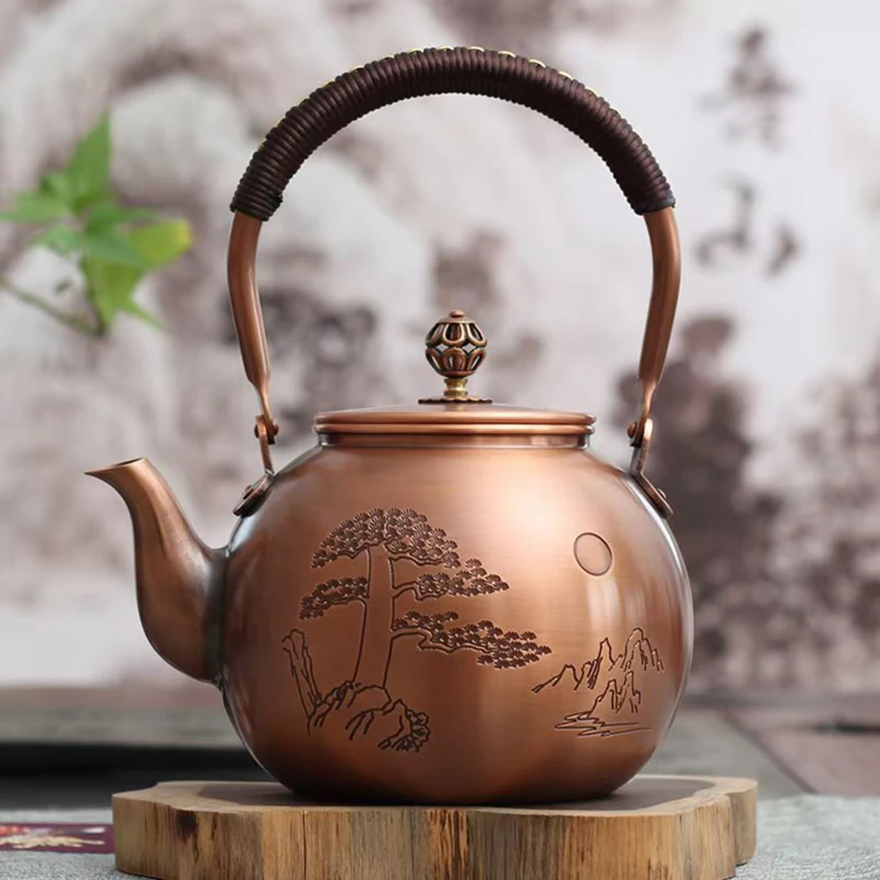 Chinese copper boiling water kettle, Handmade purple copper tea kettle ...