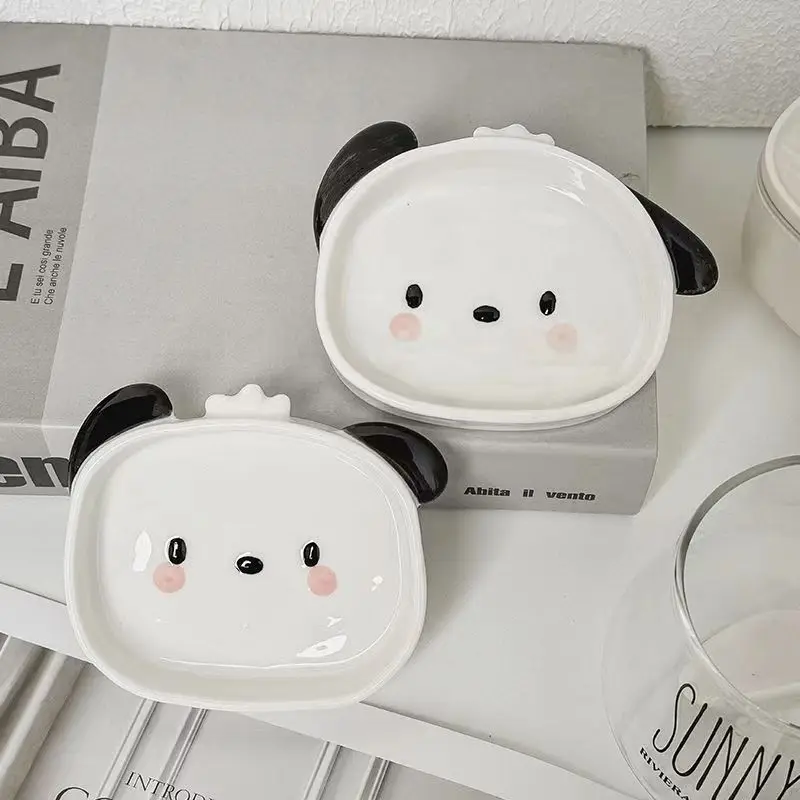 White Dog Shaped Ceramic Tray Mini Cartoon Seasoning Plate Cafe Dessert Sushi Plate Creative Desktop Decoration