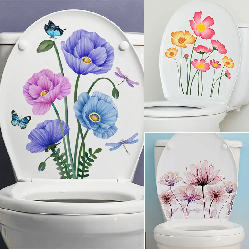 M6 Plant Flowers Dragonfly Butterfly Wall Sticker Bathroom Toilet Living Room  Cabinet Refrigerator Home Decoration Decals