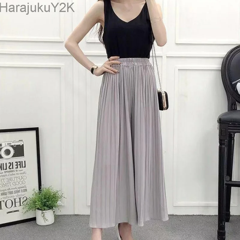 

Fashion High Waist Loose Pleated Chiffon Wide-Leg Pants Spring New Women's Large Size Lightweight Breathable Flared Trousers