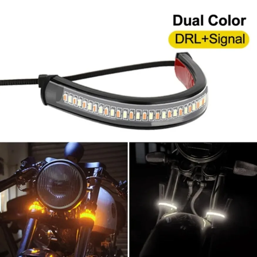 12 В Универсальный мотоциклетный проблесковый кольцевой светильник в виде вилки, прицел, светодиодный сигнал поворота для мотоцикла, дневные ходовые огни, желтый, белый, аксессуары для мотоциклов