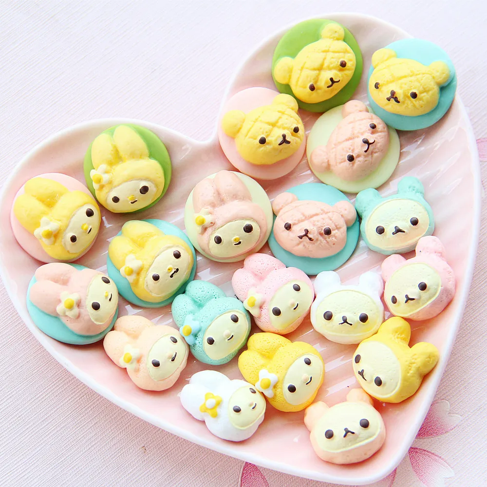 

100 шт. Мультяшные животные серия кабошон с плоским основанием кавайный кролик медведь крем очаровательные DIY Скрапбукинг Украшение для мобильного телефона