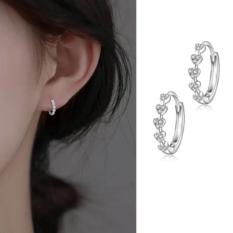 925 Sterling Silver Heart hoop Earrings Temperament Simple