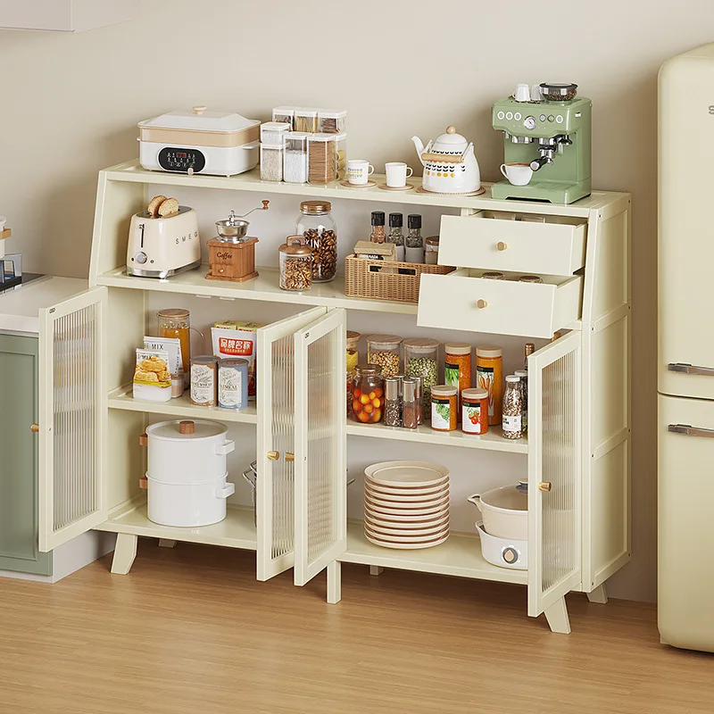 Bamboo Kitchen Sideboard Storage Cabinet Organizer-Pot Pan Home Utensils & Dinnerware Rack for Living Room