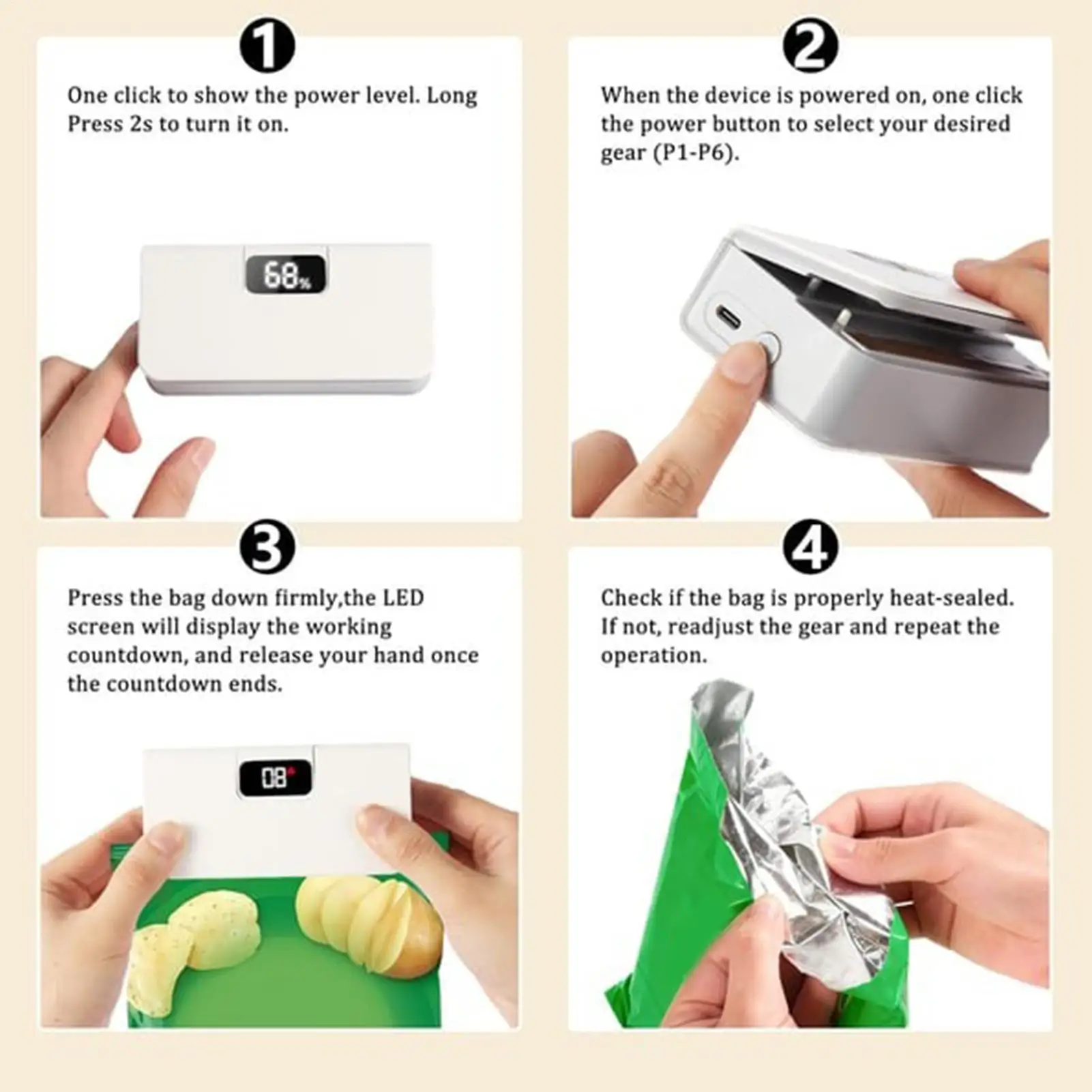 Mini Heat Sealer Plastic Bag Heat Sealing Machine Rechargable Plastic Storage Package Sealer Handheld Clip Bag Food Heat Sealer 4