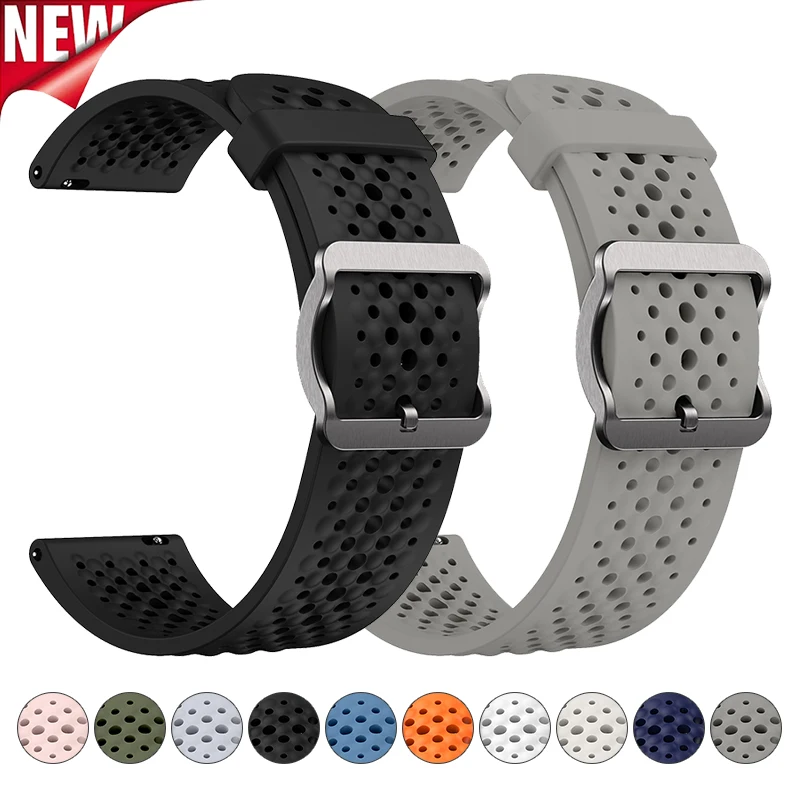 Breathable Silicone Sport Wristband, 22mm Strap