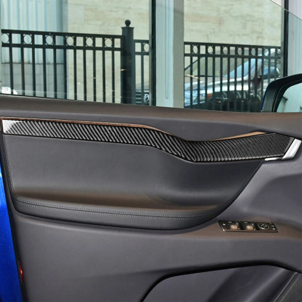 Tesla Model X 2016-2019 용 4 Pcs 실제 건식 탄소 섬유 내부 도어 스트립 트림