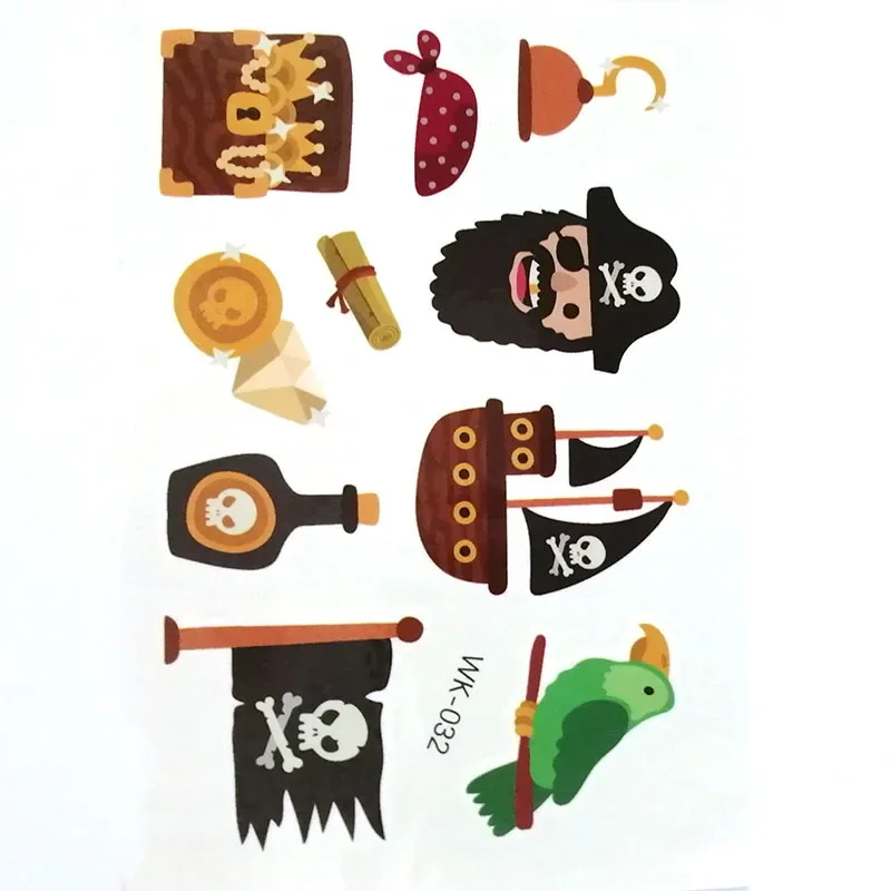 Cartoon Pirate Temporary Tattoo Fake Tattoos Body Art Sticker Kids Children Party Decor 10pcs/lot