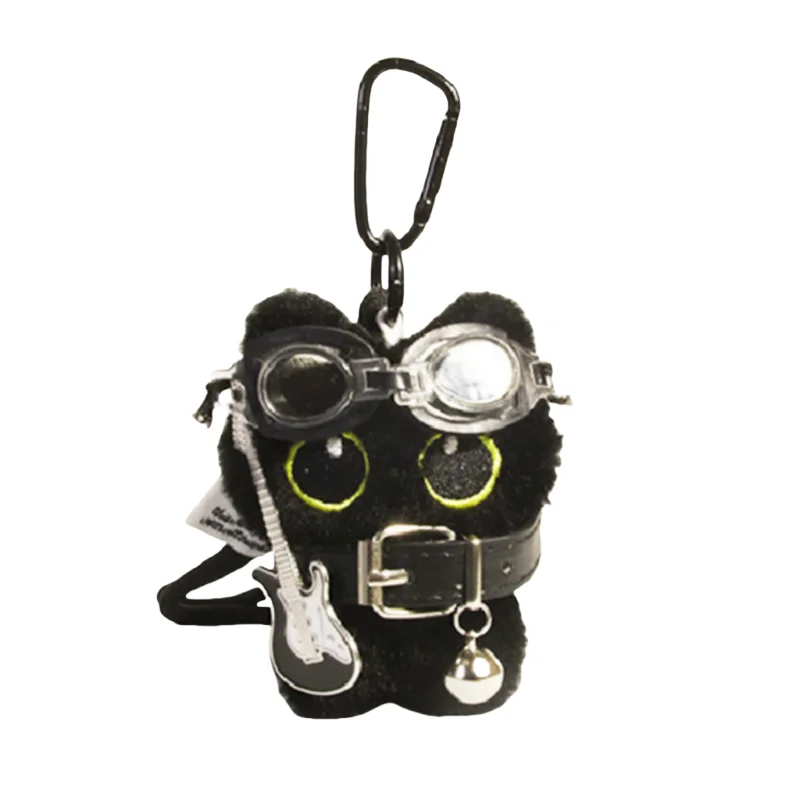 Plüsch schwarze Katze Schlüsselanhänger 3 Stück Y2K Punk Gitarre süße Big-Eyed Black Kitty Schlüsselanhänger Rucksack Autoschlüssel Anhänger Geschenke für Katzenliebhaber