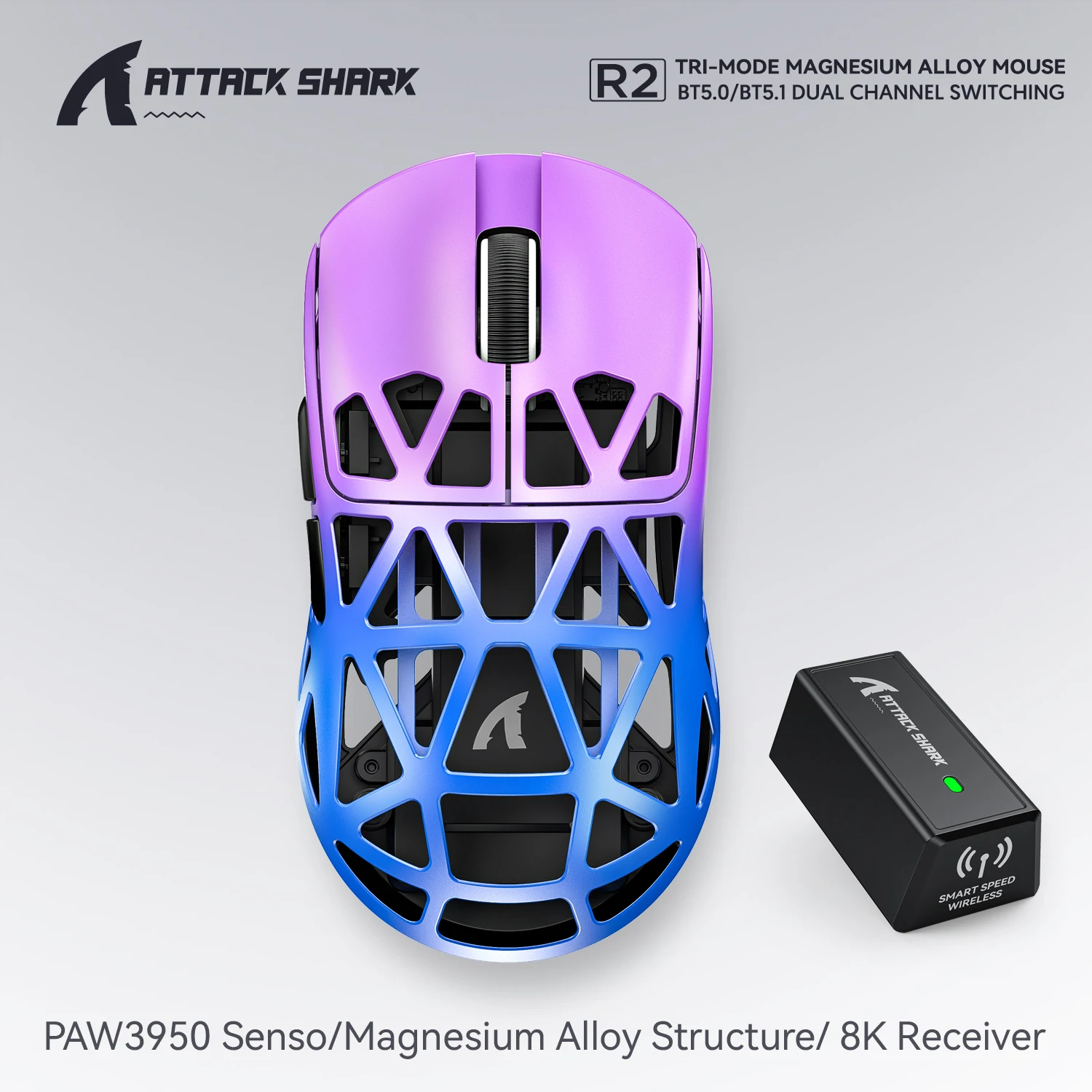 ماوس الألعاب اللاسلكي Attack Shark R2 PAW3950 8K،...