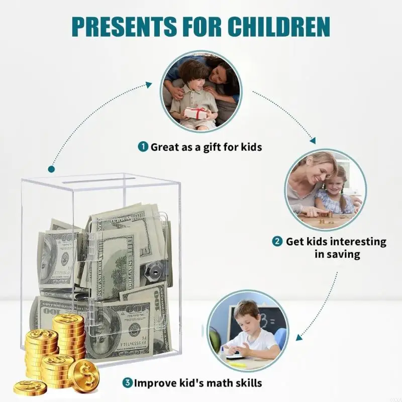 Transparent Money Jar Acrylic Savings Banks for Effective Budgeting Square Cube Shape Coin Holder Gift for Savers
