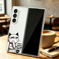 Coffee Cat Thinking Phone Cover - Elegant Case - Galaxy Z Fold 8 (Mix01)