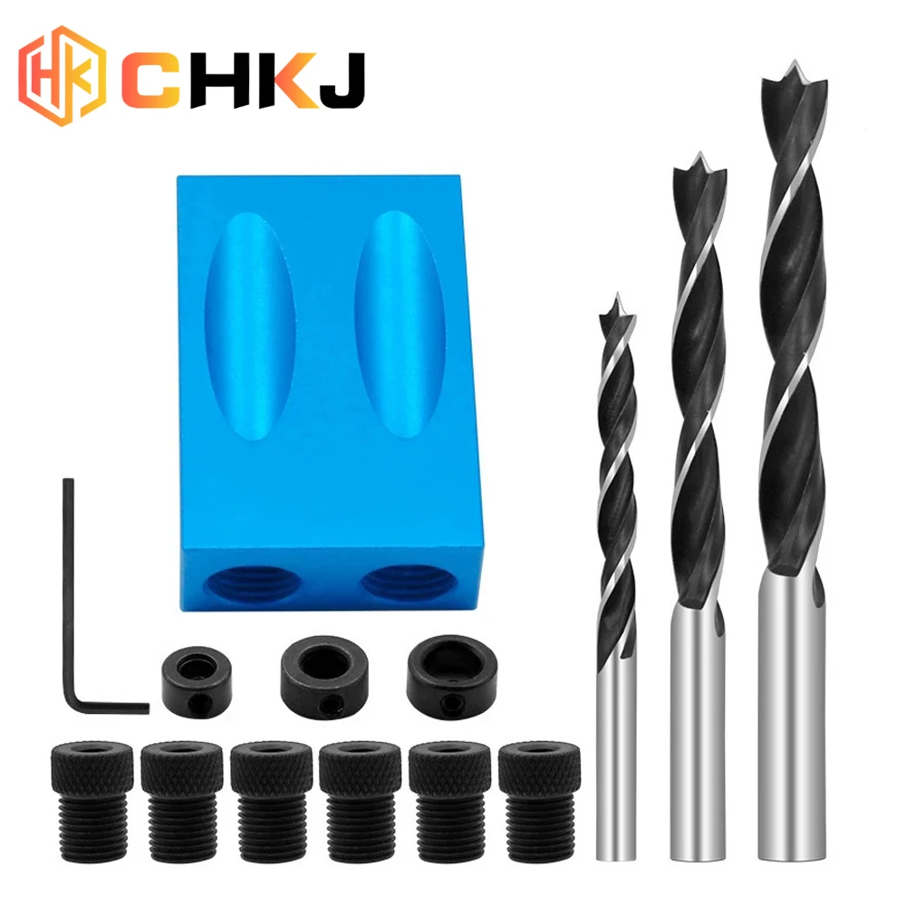 CHKJ Blue Woodworking Oblique Hole Locator 15 Degrees Included Angle Furniture Punching Screw Holder Three-point Twist Drill Set |