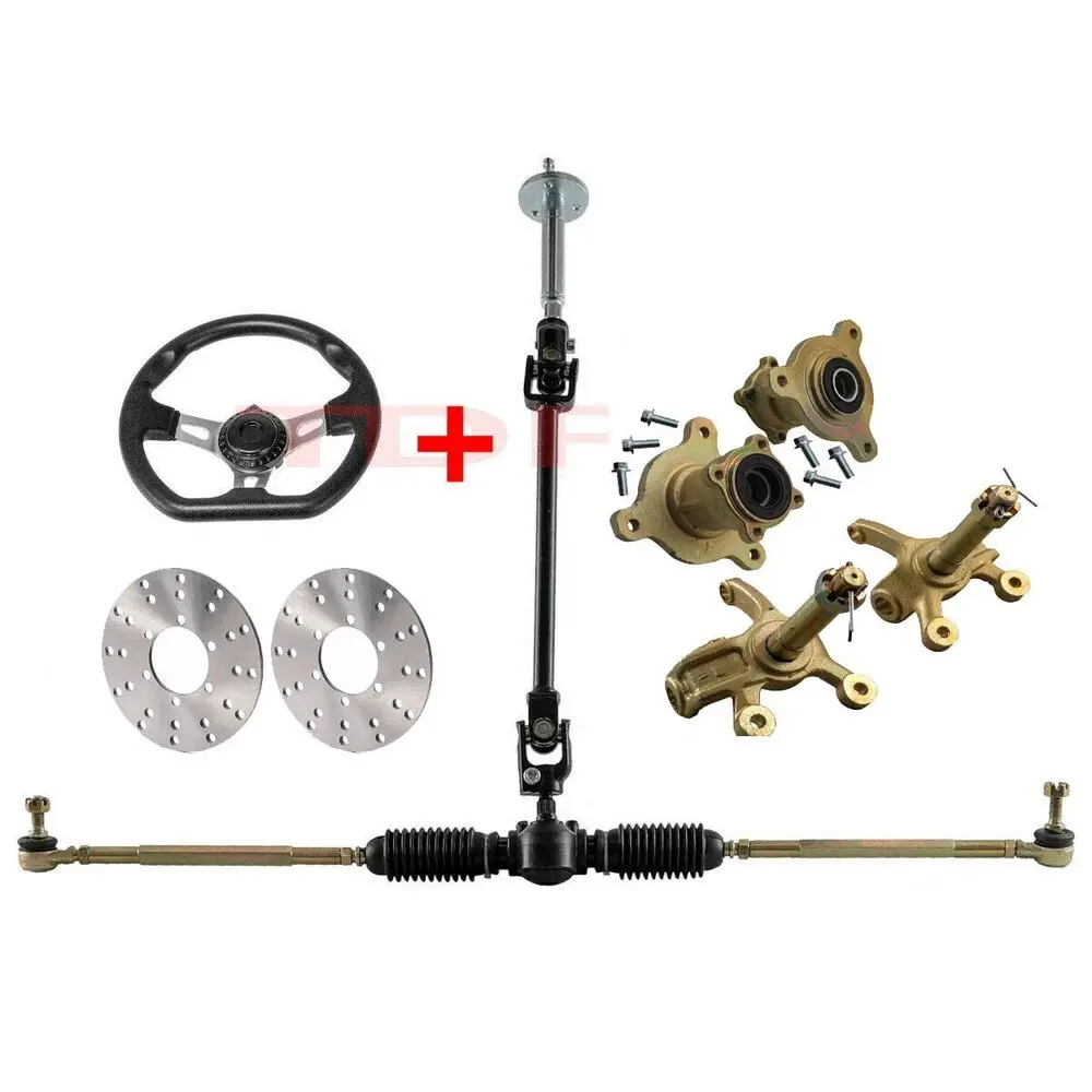 

Go Kart Steering Wheel Gear Rack Pinion Shaft Kit 3 Stud Hub Spindle Brake Rotor quad accessories