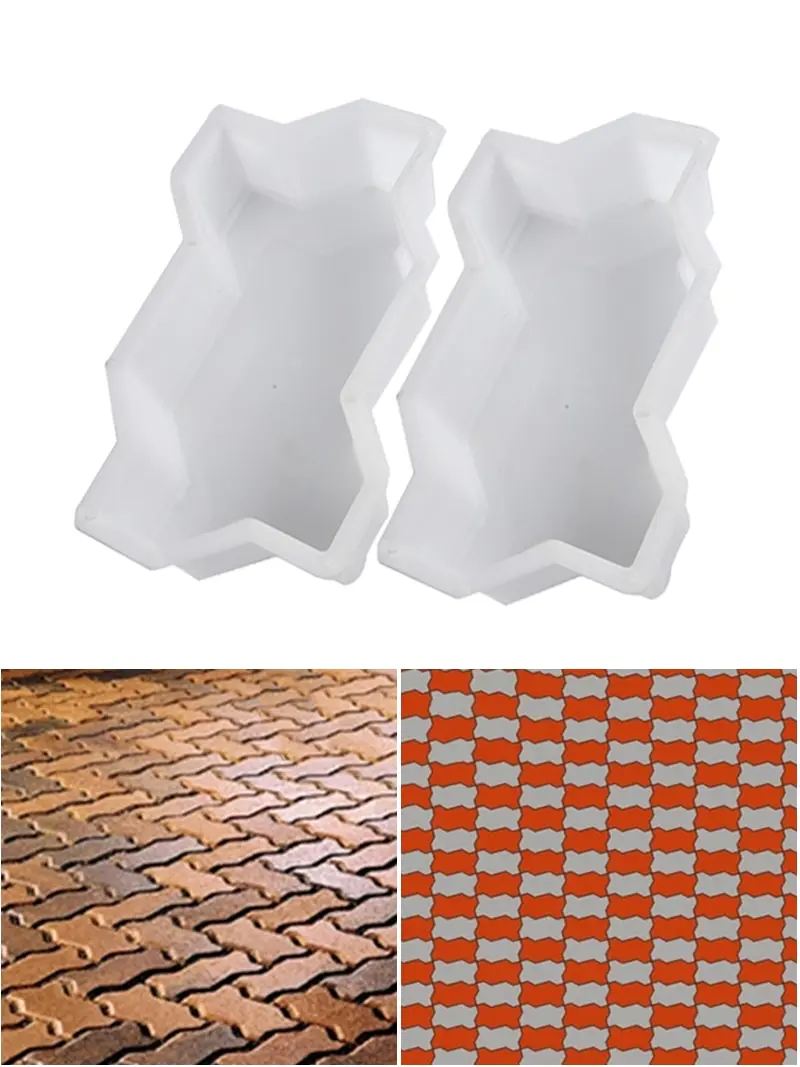 Reusable Concrete Brick Form Mold Wave-Shaped Walk Path Maker Pavement Paving Paver Stepping Stone Mould Garden Lawn Yard Decor