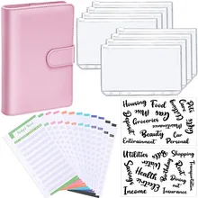 

A6 PU Leather Binder Budget Planner Organizer 6 Ring Binder Cover 8pcs Binder Pockets 12Pcs Expense Budget Sheets 1set