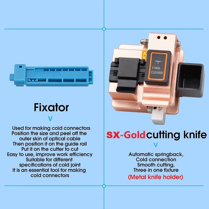 Fiber Optic Tool Kit with SX-Gold Fiber Cleaver -70+10dBm/-50+26dBm 3 in 1 Mini Optical Power Meter 10Mw Visual Fault Locator