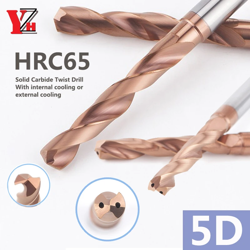 YZH 5D HRC65 2.1mm-20mm Carbide Twist Drill With Internal Cooling Or External Cooling Solid Tungsten Steel CNC For Hard Metal