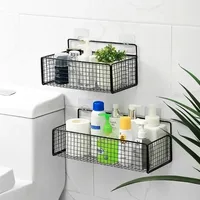 Wall Mounted Metal Wire Storage Organizer Baskets, Rectangular Display Hanging Basket, Countertop Bathroom Accessories Holder 1