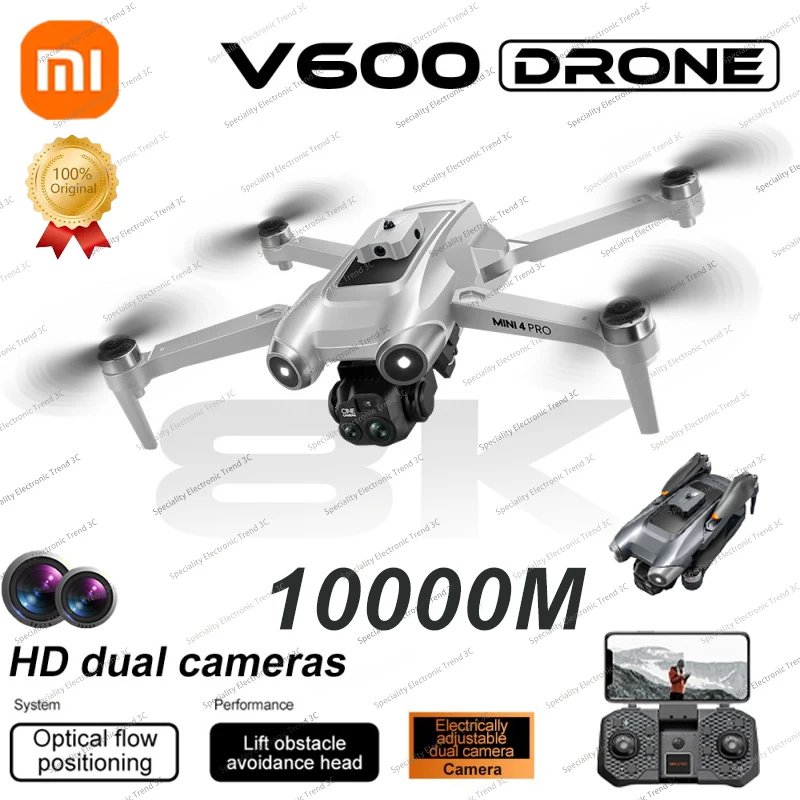 Foldable Quadcopter Xiaomi V600 Drone 8K Mini 4 Professional HD Dual Cameras Optical Flow Positioning Auto Avoidance WIFI UAV GPS 10000M