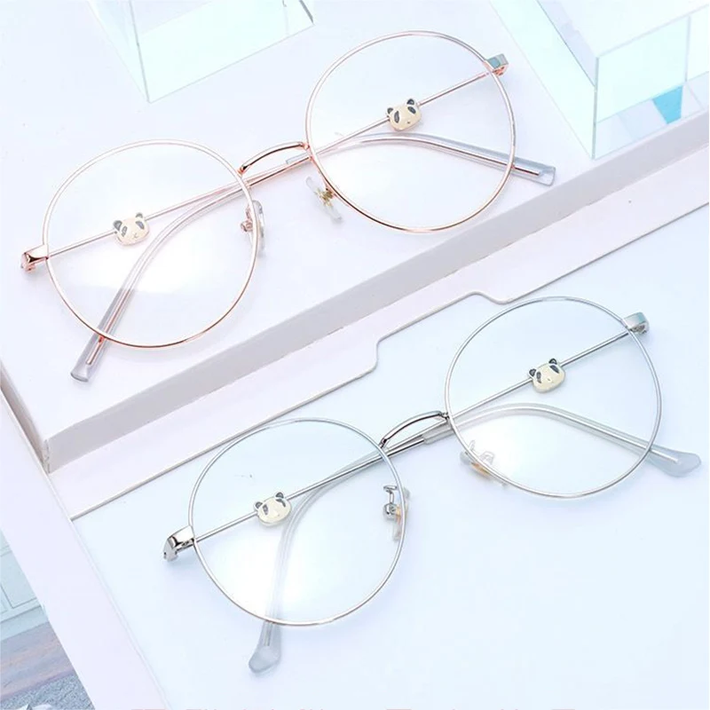 

New Men and Women Round Metal Glasses Cute Panda Anti-blue Light Glasses Cartoon Animal Art Fashion Personality Glasses