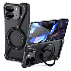 Eary Frameless 360° Rotatable Magnetic Ring Stand Phone Case - Metal Drop Shockproof Protective Cover - Google Pixel 9 Pro Fold (Black)