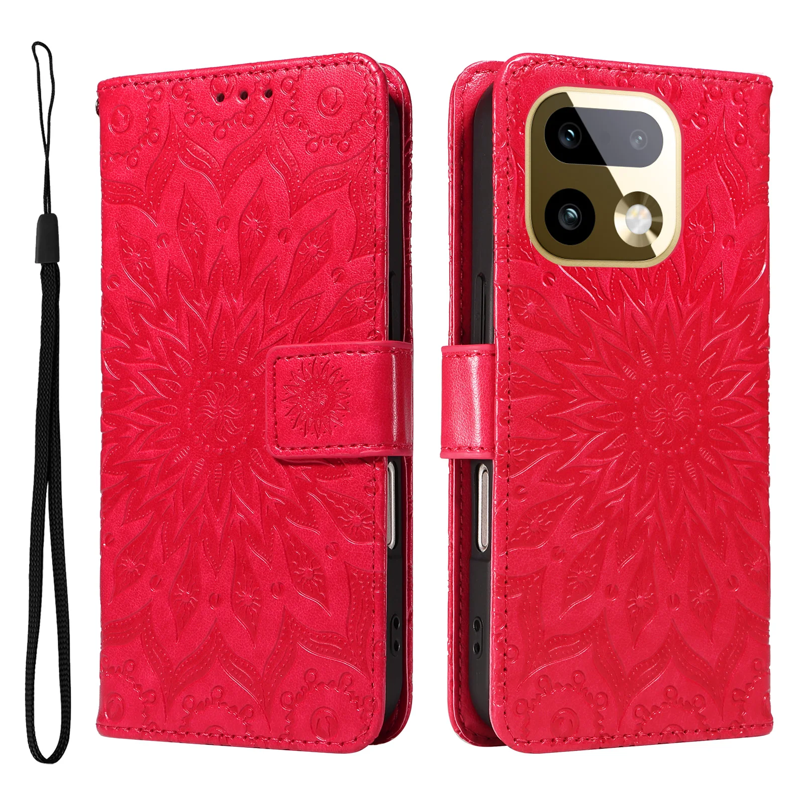 Embossed Mandala Design Leather Wallet Card Holder Flip Case