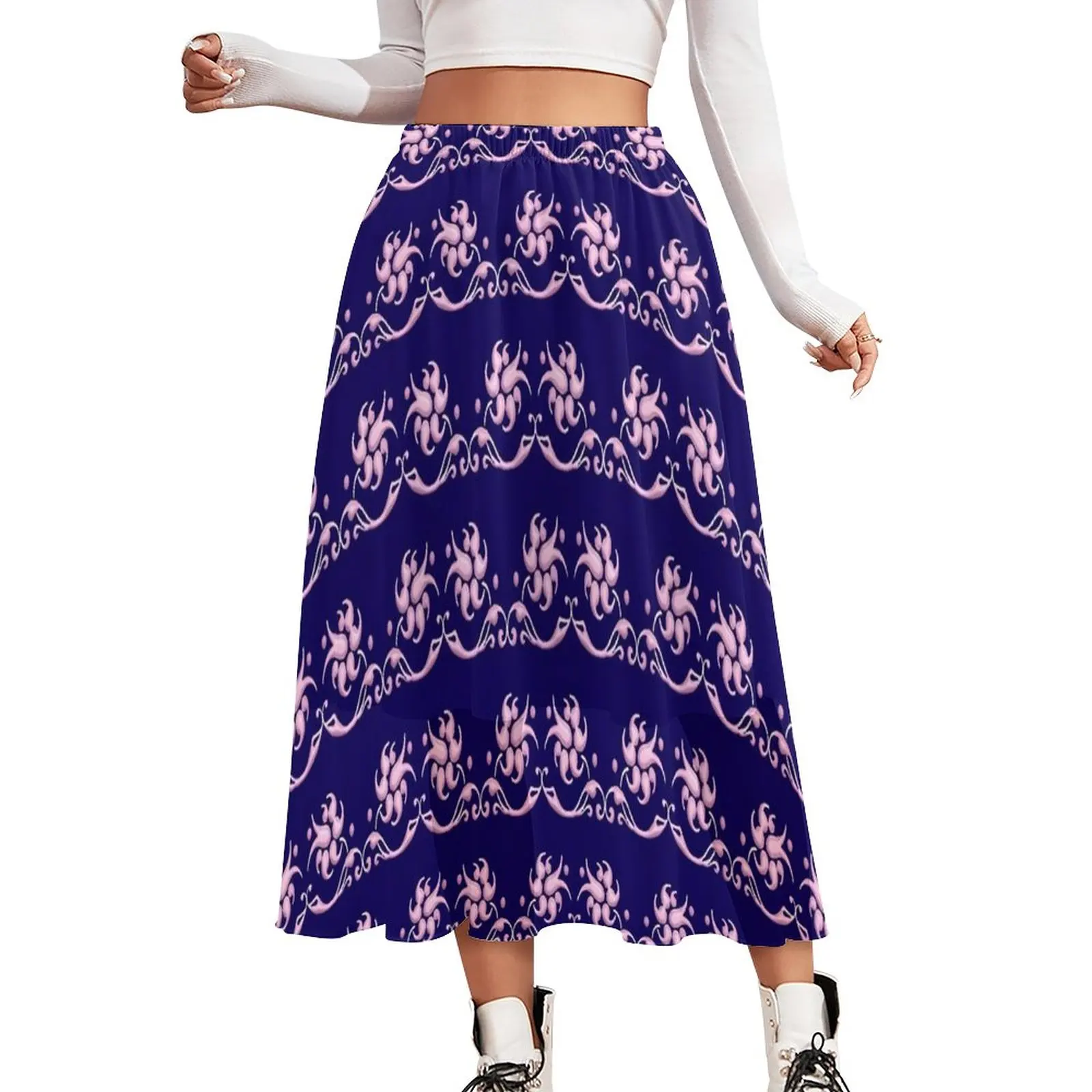 

Baroque Print Skirt Purple Floral Trendy Long Skirts High Waist Printed Korean Fashion Casual Skirt Big Size 3XL 4XL