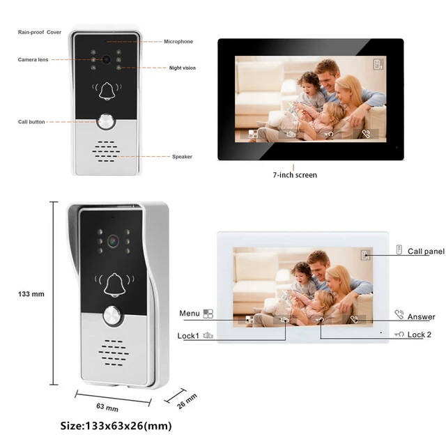 4 Wired Video Intercom System RFID Unlock Camera Doorbell with 7 Inch Screen Night Vision Home Door Bell for Villa M72T 2