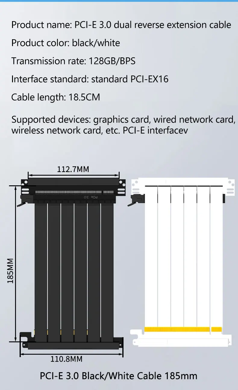 180° PCI-E 3.0/4.0 X16 GPU Extension Cord Shielded Flexible Mounting Riser Cable