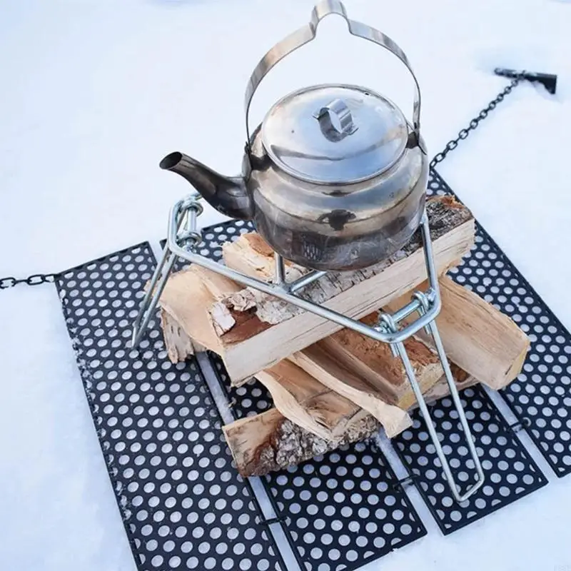 P88E Folding Campfires Stand Camping Cooking Stand Stainless Steels Open Tripod Portable Outdoor Grill Rack Easy to Use